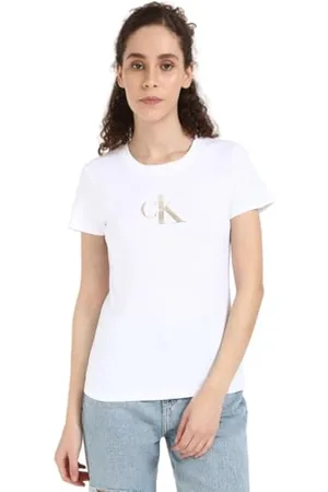 Calvin Klein Jeans Damska koszulka Gradient CK Slim TEE J20J224982 S/S, biała (jasna biel), S, , S