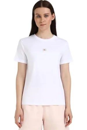 Calvin Klein Jeans Damska tkana etykieta Regular Jersey TEE J20J225084 S/S T-Shirt, biała (jasnobiała), XS, , XS