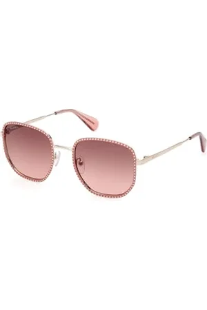 Max&Co. MO0091 Damskie okulary przeciwsłoneczne, lekkie i eleganckie metalowe okulary przeciwsłoneczne, okrągły kształt soczewki, soczewki dymne, czarny połysk, , 52/21/140