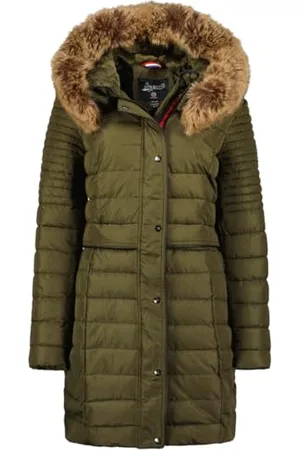 Geographical Norway Charlize Lady Długa gruba ciepła parka damska jesienno-zimowa - cienki płaszcz ze sztucznego futra z kapturem, kurtka wiatrowa, elegancka kurtka puchowa damska ( S), , S