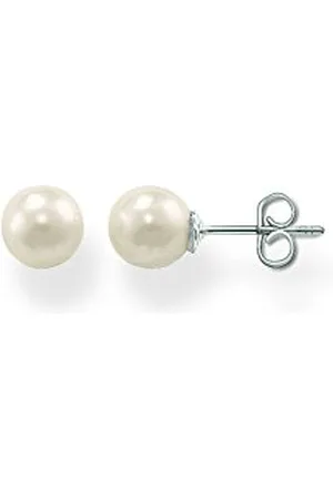 Thomas Sabo Damen Ohrstecker Rund 925er Sterlingsilber mit einer Perle im Ovalschliff, Durchmesser: ca. 0,8cm, SCH150036