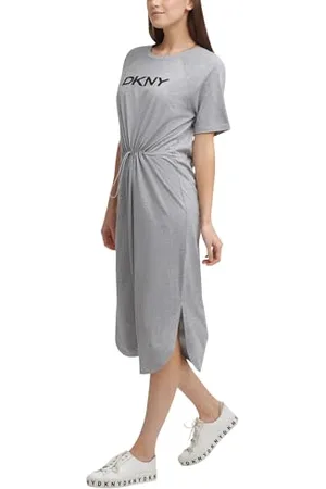 DKNY Damska sukienka midi z okrągłym dekoltem z logo, , L
