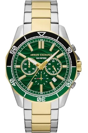 Armani Exchange Zegarek dla mężczyzn, mechanizm chronografu i rozmiar obudowy 46 mm z paskiem ze stali nierdzewnej, skóry lub silikonu, wielobarwny, bransoletka