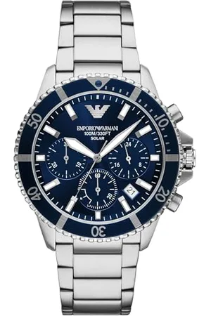 Emporio Armani Zegarek dla mężczyzn, mechanizm chronografu i rozmiar obudowy 46 mm z paskiem ze stali nierdzewnej, skóry lub silikonu, , 43.5MM, bransoletka