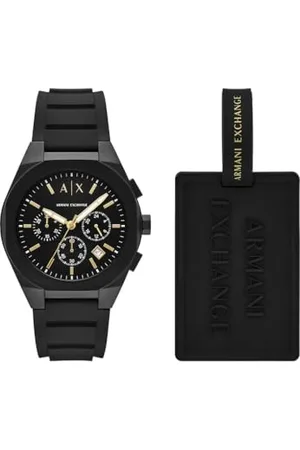 Armani Exchange Zegarek dla mężczyzn mechanizm chronografu i rozmiar koperty 46 mm ze skórą ze stali nierdzewnej lub silikonowym paskiem, Czarny