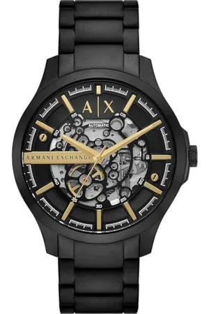 Armani Exchange Męski analogowy mechanizm mechaniczny naciągany ręczny zegarek z bransoletką ze stali nierdzewnej AX2463, czarny