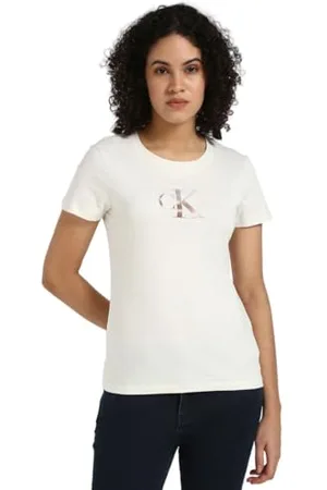 Calvin Klein Jeans Damska koszulka Gradient CK Slim TEE J20J224982 S/S, biała (kość słoniowa), XXS, , XXS