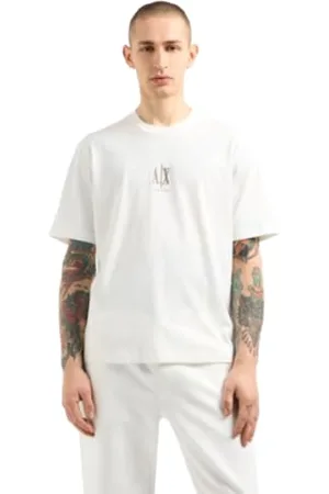 Armani Exchange Męski projekt ikony, haftowane logo, koszulka, biały, XS, , XS