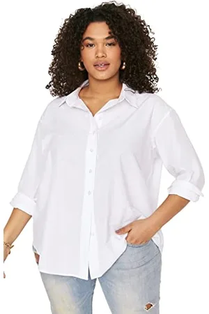 Trendyol Damska koszula plus size regularna podstawowa koszula tkana koszula plus size, , 48