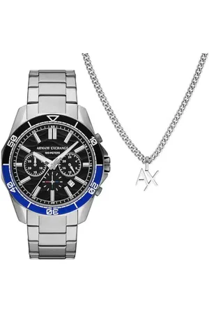 Armani Exchange Męski analogowy zegarek kwarcowy z paskiem ze stali nierdzewnej AX7166SET, Srebrny, bransoletka