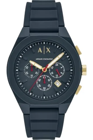 Armani Exchange Zegarek dla mężczyzn, mechanizm chronografu i rozmiar obudowy 46 mm z paskiem ze stali nierdzewnej, skóry lub silikonu, , 44MM, bransoletka
