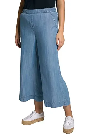 Ulla Popken Damska bluza z lyocellu, o wyglądzie dżinsów, komfortowy ściągacz, w kształcie marlene, luźne spodnie, Light Blue Denim, 46