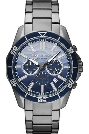 Armani Exchange Zegarek dla mężczyzn mechanizm chronografu i rozmiar koperty 46 mm ze skórą ze stali nierdzewnej lub silikonowym paskiem, szary, bransoletka