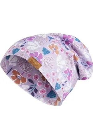 Sterntaler Dziewczęca przędza płomieniowa Jersey z nadrukiem kwiatowym czapka beanie, , 55