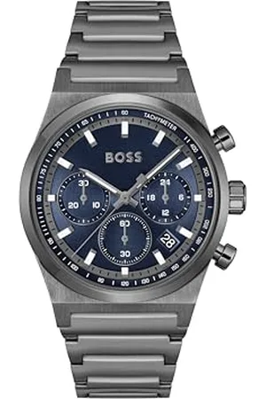HUGO BOSS Chronograf zegarek kwarcowy dla mężczyzn, kolekcja Candor Chrono z szarą bransoletką ze stali nierdzewnej - 1514223, NIEBIESKI, Jeden rozmiar