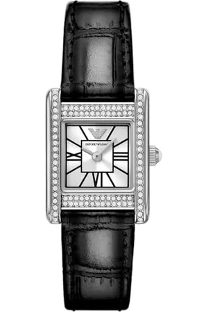 Emporio Armani Zegarek damski, mechanizm kwarcowy i rozmiar koperty 31 mm z bransoletką ze stali nierdzewnej, skóry lub silikonu, Czarny ołowiany, 20MM, Pasek