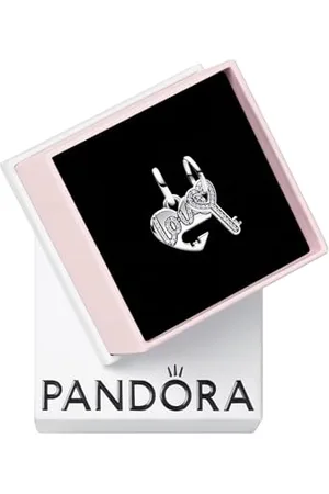 PANDORA Moments Teilbarer Herz & Schlüssel Charm-Anhänger aus Sterling Silber, Zirkonia, Kompatibel Moments Armbänder, 793081C01