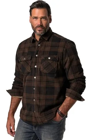 JP 1880 Męskie, duże rozmiary, overshirt, kent, polar, z podszewką, karo, 1/1, , L