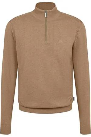Bugatti Troyer męski sweter z dzianiny, stójka, krótki zamek błyskawiczny, krój Regular Fit, , S