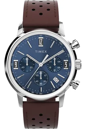 Timex Marlin Chronograph zegarek męski 40 mm – pasek dwuczęściowy szybkiego zakładania, niebieska tarcza, koperta ze stali nierdzewnej, TW2W10200