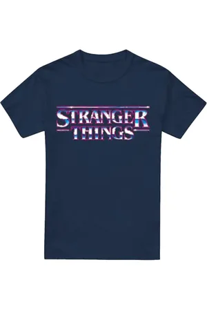 Stranger Things Koszulka unisex z chromowanym metalowym logo, granatowa, XXXX-L, , 4XL