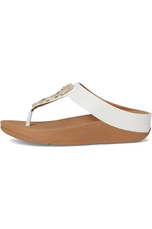 FitFlop Damskie sandały FINO z kryształowym łańcuszkiem, skórzane, białe, 3 UK, , 36 EU