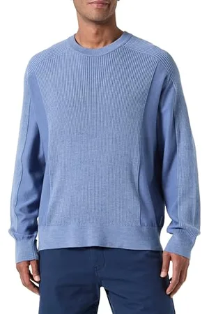 Armani Exchange Męski sweter The Grid, Sustainable, Ribs and Reverse Jersey Stitch, , L