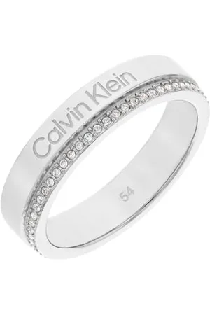 Calvin Klein Damskie minimalne pierścienie liniowe z kryształkami, 54, Metal, Bez kamieni szlachetnych