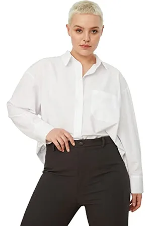 Trendyol Damska prosta koszulka z długimi rękawami, regularny rozmiar plus size, , 46