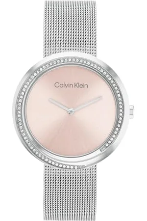 Calvin Klein Analogowy zegarek kwarcowy dla kobiet ze srebrną bransoletką z siatki ze stali nierdzewnej - 25200149, , bransoletka