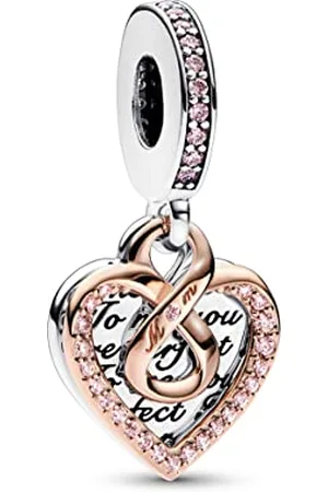 PANDORA Moments Bicolor Unendlichkeits-Herz Doppelter Charm-Anhänger mit rosevergoldeter Metalllegierung Moments Collection, kompatibel Moments Armbändern, 782641C01