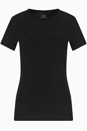 Armani Exchange Niezbędna damska koszulka z podpisem z haftowanym logo, , XS