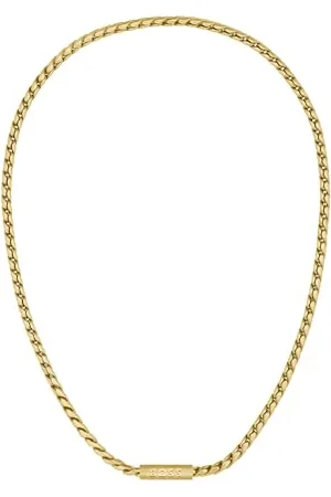 HUGO BOSS Jewelry Męski naszyjnik łańcuszkowy z kolekcji DORAN z żółtym złotem z grawerowaną tabliczką - 1580694
