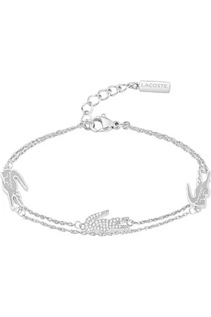 Lacoste Damska bransoletka z podwójnym łańcuszkiem z kolekcji CROCODILE ze stali nierdzewnej z zawieszkami w kształcie krokodyla - 2040471