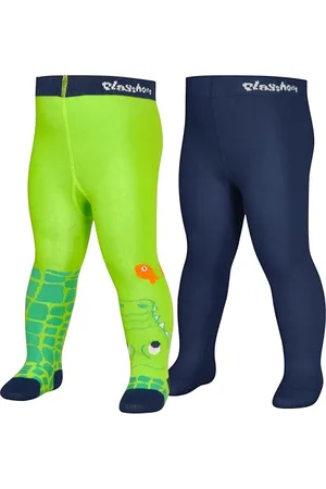 Playshoes Unisex dziecięce rajstopy krokodylkowe, zestaw 2 sztuk, zielone/granatowe, normalne