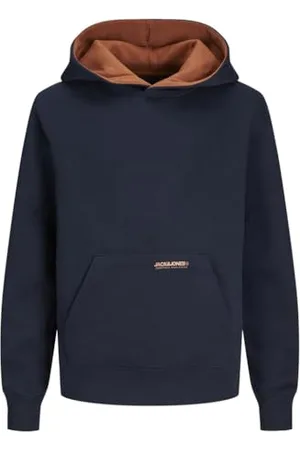 JACK&JONES JUNIOR Chłopięca bluza z kapturem Jjelegacy Sweat Hood Noos Jnr, Granatowy blezer/Szczegóły: mocha Bisque/luźny krój, 128