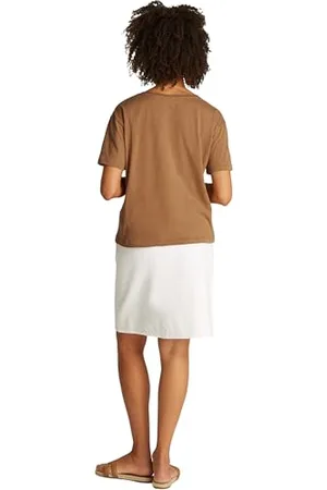 Tommy Hilfiger Damski SLUB CROP V-NK SS WW0WW43901, khaki, XXL, , XXL