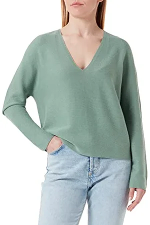 HUGO BOSS Damski sweter z bawełny i kaszmiru z dekoltem w serek, , S