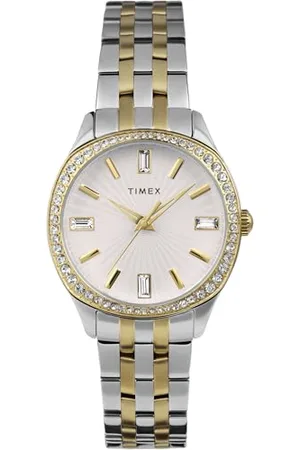 Timex Trend zegarek damski 36 mm – dwukolorowa bransoletka ze stali nierdzewnej, srebrna tarcza, dwukolorowa koperta, TW2W17700