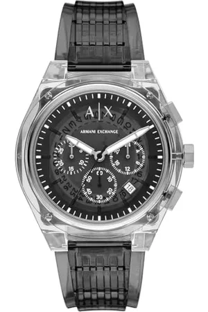Armani Exchange Watch for Men, Chronograph Movement and 46 mm Case Size with Stainless Steel, Leather or Silicone Strap, Ciemnoszary i jasny odcień srebra, 44MM, bransoletka