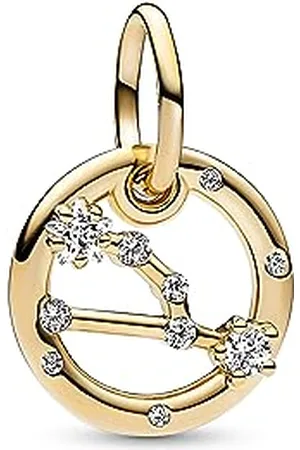 PANDORA Moments Sternzeichen Stier Charm-Anhänger aus Sterling Silber mit 14 Karat vergoldeter Metalllegierung, Zirkonia, Kompatibel Moments Armbänder, 762707C01