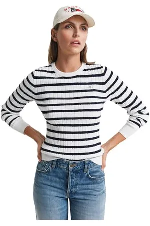 GANT STRETCH COTTON CABLE STRIPE C-NECK, , L