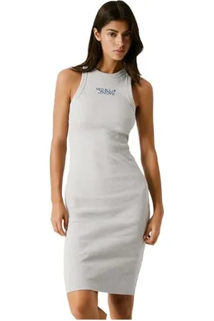 Pepe Jeans PEPE JEANS damska sukienka midi z logo, szara (MARL GREY), L, , L