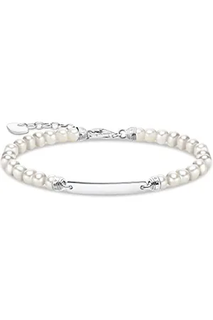Thomas Sabo Damen Armband Weiße Süßwasserzuchtperlen und Gravur-Steg aus 925er Sterlingsilber, Gr. 16cm-19cm, A2042-082-14-L19V
