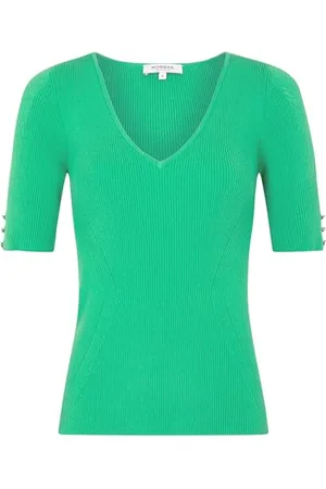 Morgan Damski zielony sweter z dekoltem w serek z krótkim rękawem 241-MISHKA/PRAIRIE TM, , M