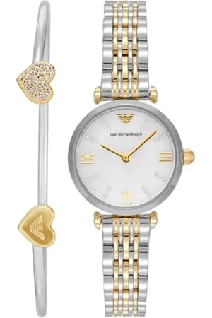 Emporio Armani Zegarek damski z trzema rękami kwarcowymi i 32 mm Case Size with Stainless Steel, Leather or Silicone Strap, biały i wielokolorowy, 28MM, bransoletka