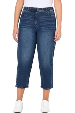Ulla Popken Damskie Mom, stożkowe nogawki, komfortowy ściągacz denim jeans, , 44