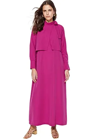 Trendyol Damska prosta sukienka maxi, długie rękawy, swobodna, regularna sukienka hidżab, , 34