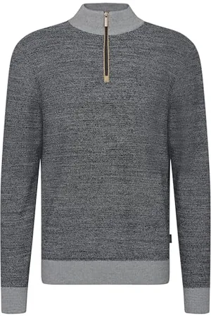 Bugatti Troyer męski sweter z dzianiny, stójka, krótki zamek błyskawiczny, krój Regular Fit, , XXL