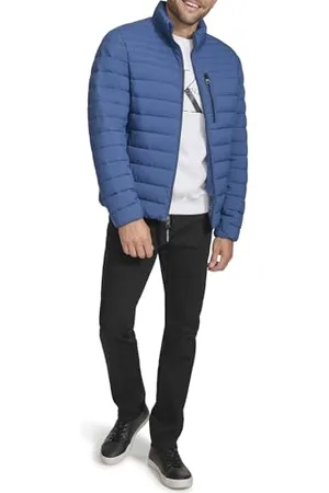 Calvin Klein Męska lekka kurtka puchowa wodoodporna, Pakowalny, niebieski dżins, S